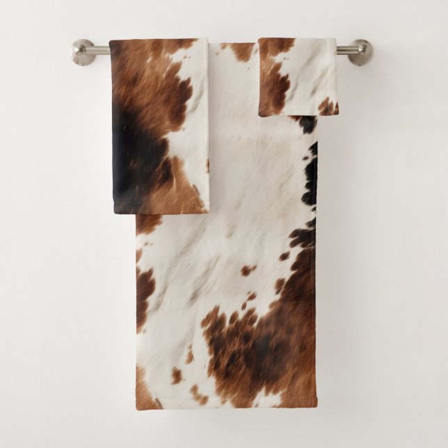 Brown Cream Black Südwest Cowhide Badhandtuch Set (Insitu)
