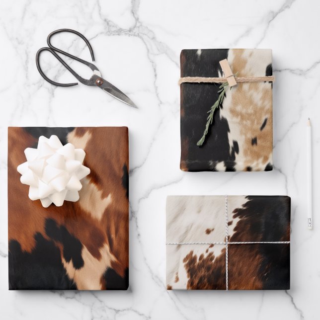 Brown Cream Black Südwest Cowhide Geschenkpapier Set (Vorderseite)