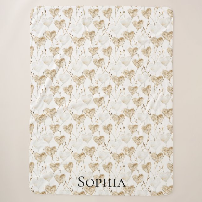 Brown Cream Boho Hearts Sherpadecke (Vorderseite)