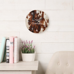 Brown Cream Cowhide Große Wanduhr