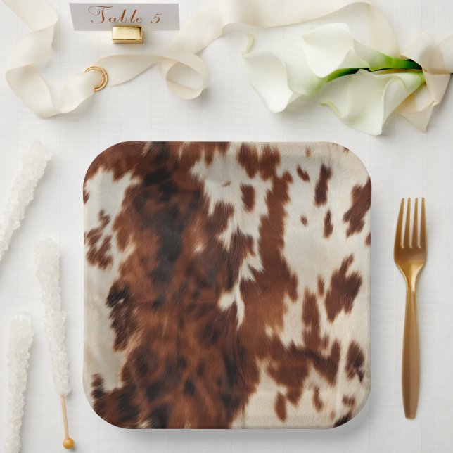 Brown Cream Cowhide Pappteller (Hochzeit)