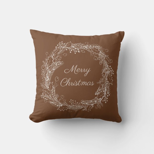 Brown Cream Earthy Frohe Weihnachtsfeier Kissen (Vorderseite)