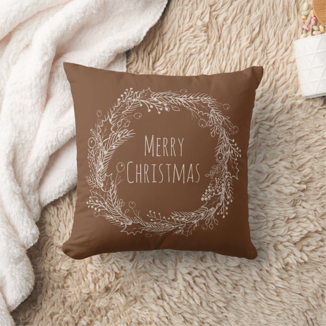 Brown Cream Earthy Frohe Weihnachtslinie Kunst Kissen (Decke)