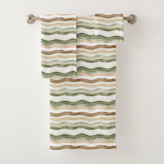 Brown Cream Green Stripes Badhandtuch Set (Insitu)