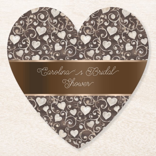 Brown Cream Hearts Ribbon Bridal Shower Untersetzer (Vorderseite)