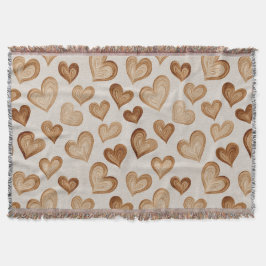 Brown Cream Hearts Stripes Decke