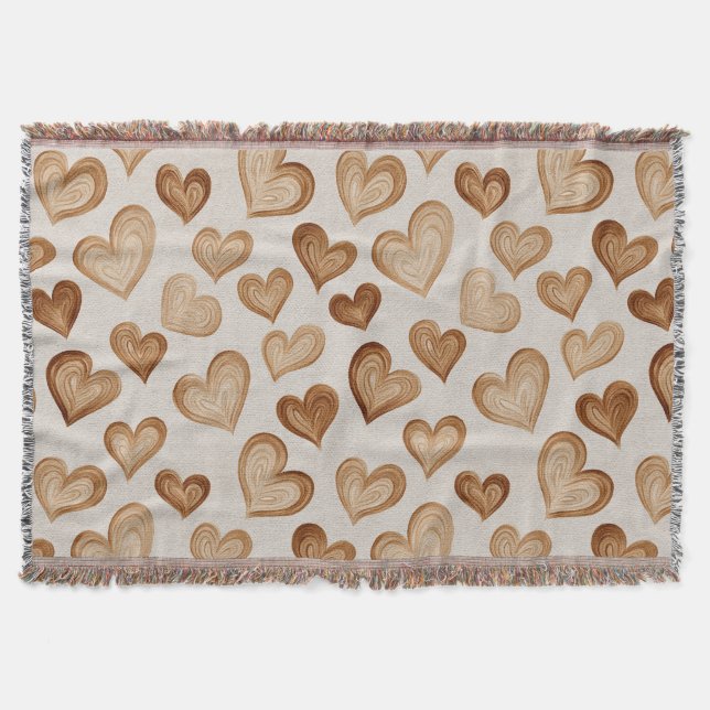 Brown Cream Hearts Stripes Decke (Vorderseite)