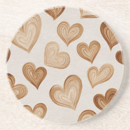 Brown Cream Hearts Stripes Getränkeuntersetzer