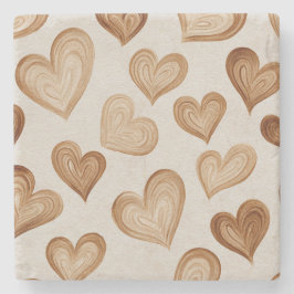 Brown Cream Hearts Stripes Steinuntersetzer