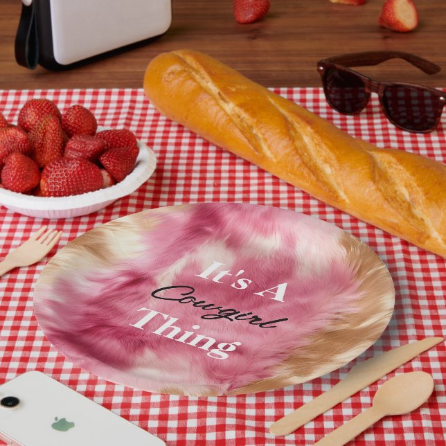 Brown Cream Pink Cowgirl Quote Pappteller (Picknick)