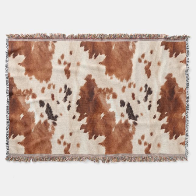 Brown Cream Southwest Cowhide Christmas Decke (Vorderseite)