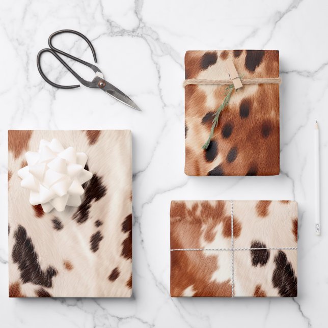 Brown Cream Southwest Cowhide Christmas Geschenkpapier Set (Vorderseite)