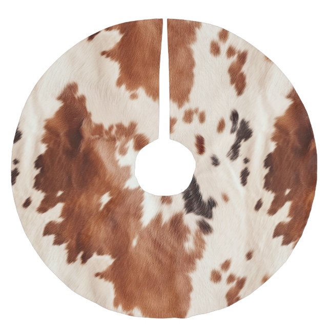 Brown Cream Southwest Cowhide Christmas Polyester Weihnachtsbaumdecke (Vorderseite)