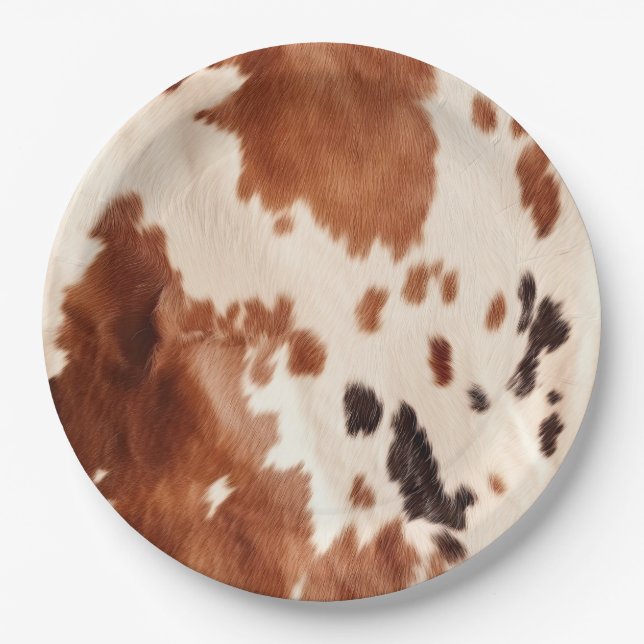 Brown Cream Southwest Cowhide  Pappteller (Vorderseite)