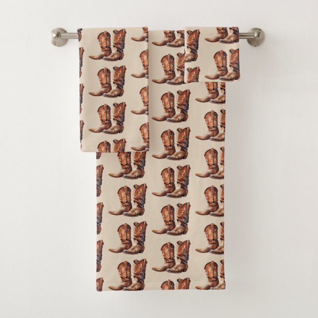 Brown Cream Western Cowboy Badhandtuch Set (Insitu)