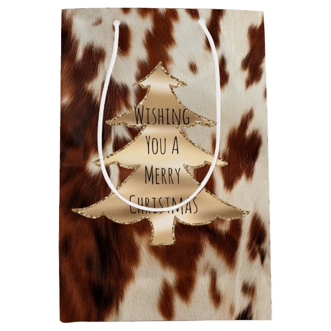 Brown Cream Western Cowhide Mittlere Geschenktüte (Vorderseite)