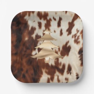 Brown Cream Western Cowhide Pappteller