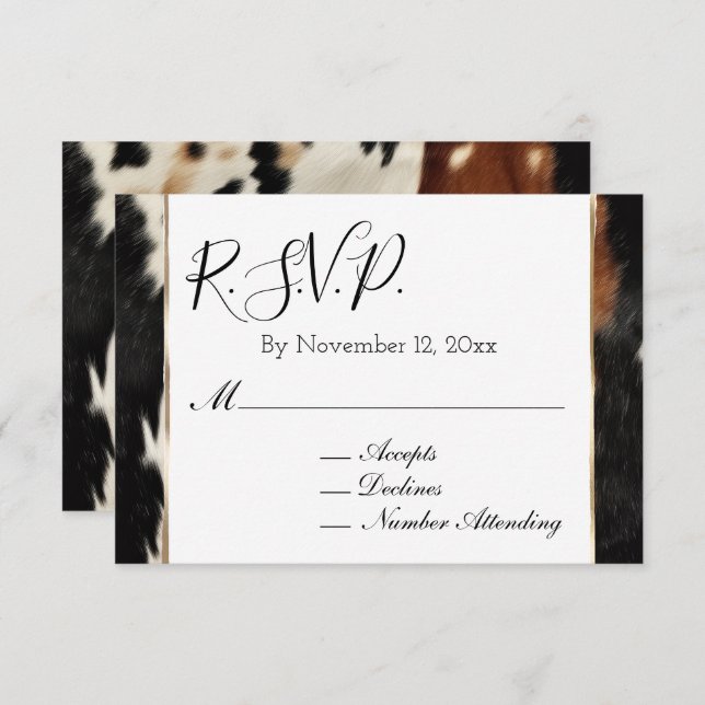 Brown Cream Western Cowhide Wedding RSVP Begleitkarte (Vorne/Hinten)