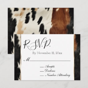 Brown Cream Western Cowhide Wedding RSVP Begleitkarte