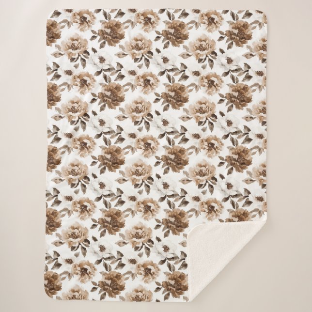 Brown Cream White Blume Weihnachten Sherpadecke (Vorderseite)