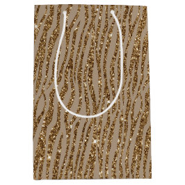 Brown Cream Zebra Animal Print Glitzer Mittlere Geschenktüte