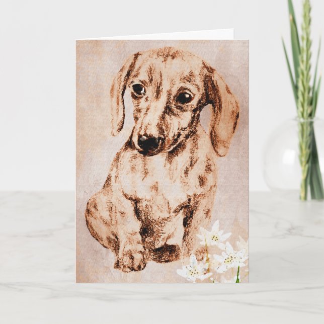 Brown Dachshund and Edelweiss Greeting Card Karte (Vorderseite)
