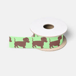 Brown-Dackel-Muster-hellgrünes Satin-Band Satinband