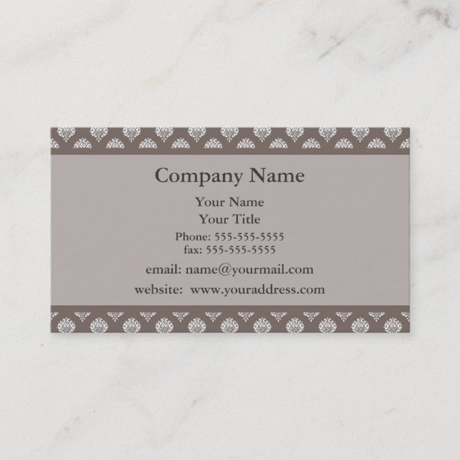 Brown Damask Appointment Reminder Business Card Terminkarte (Vorderseite)