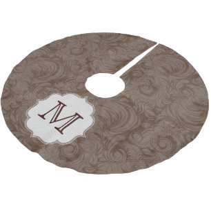 Brown Damask Lac Monogram Initial Tree Skirt Polyester Weihnachtsbaumdecke