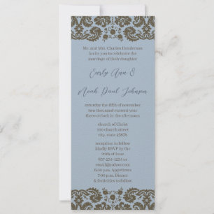 Brown Damask on Aqua Blue Wedding Einladung