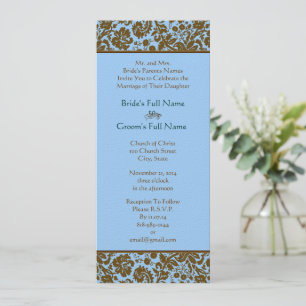 Brown Damask on Aqua Blue Wedding Einladung