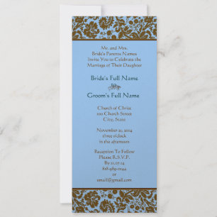 Brown Damask on Aqua Blue Wedding Einladung