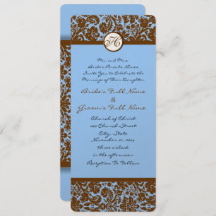 Brown Damask on Blue Wedding Einladung