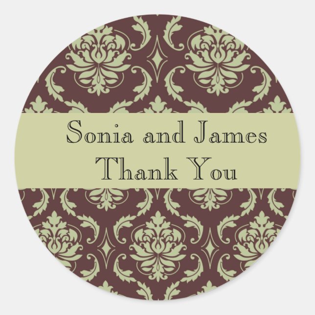 Brown Damask personalisierter Aufkleber (Vorderseite)