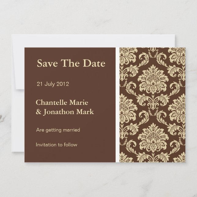 Brown Damask Save the Date-Karte Date (Vorderseite)