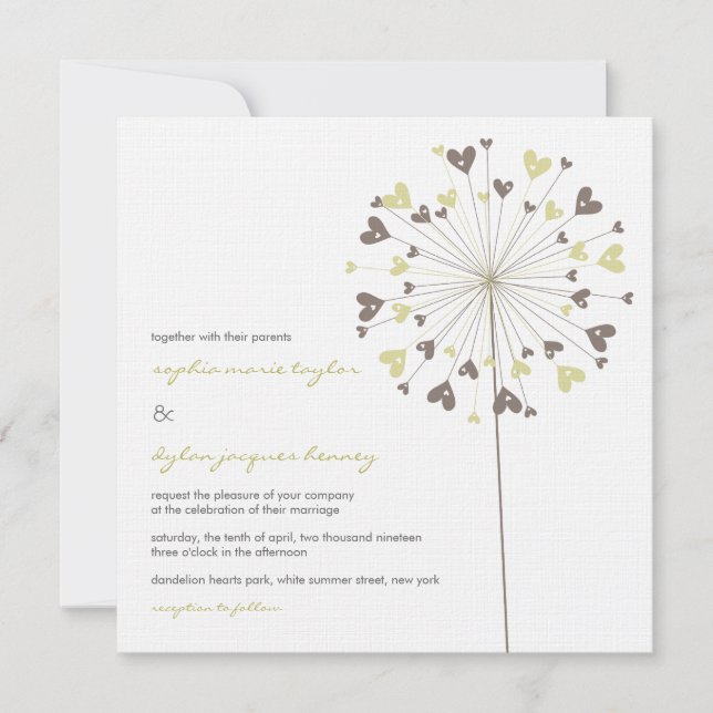 Brown Dandelion Blume Liebe Einladung Hochzeit (Vorderseite)