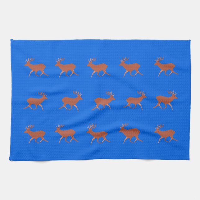 Brown Deer Walking Festivals Muster Blau Geschirrtuch (Horizontal)