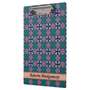 Brown-Diamant und violettes BlumenFraktal-Muster Klemmbrett