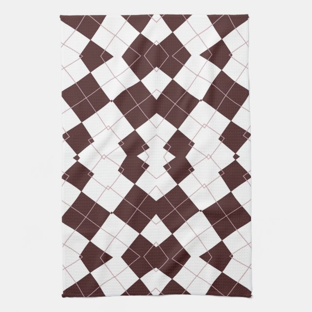 Brown Diamond Schachbrett Pattern Geschirrtuch (Vertikal)