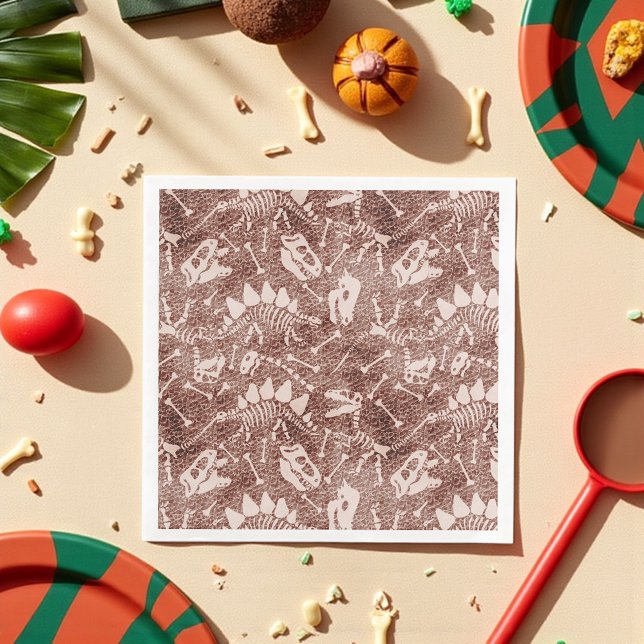 Brown Dinosaur Fossil Pattern Serviette (Paper napkins with brown dinosaur fossil pattern—perfect for themed parties and science lovers.
)