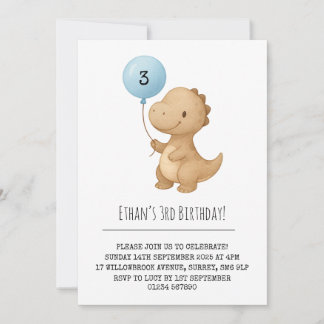 Brown Dinosaurier mit Blue Balloon Geburtstag Einladung