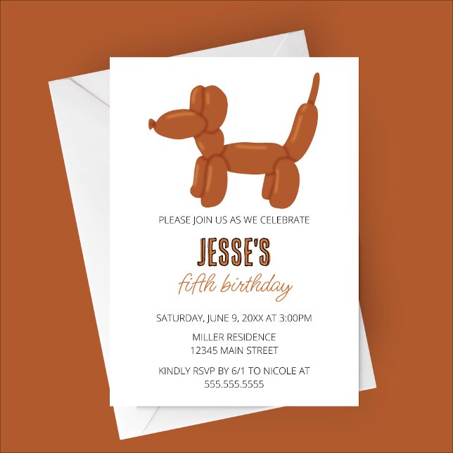 Brown Dog Balloon Animal Birthday Party Einladung (Brown Dog Balloon Animal Birthday Party Invitation)