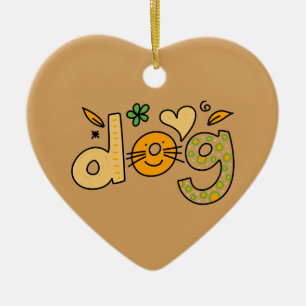 Brown Dog Cartoon Herz Keramik Ornament