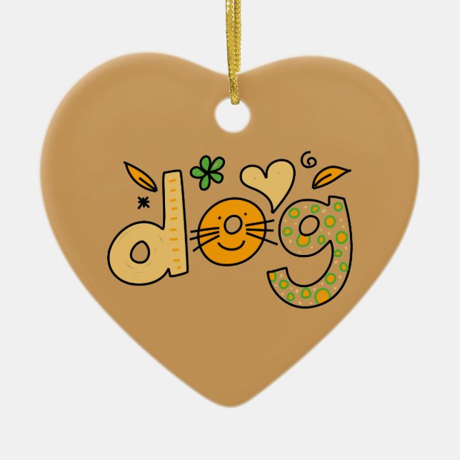 Brown Dog Cartoon Herz Keramik Ornament (Vorne)