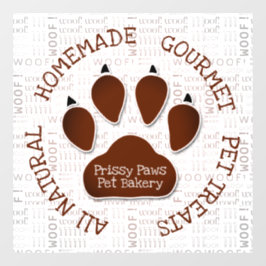 Brown Dog Paw mit dem Namen "Pet Business Name Woo Fensteraufkleber
