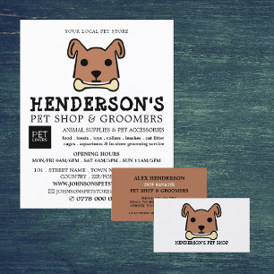 Brown Dog with Bone, Pet Store & Groomers Flyer