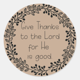 Brown Doodle Leaf Wreath danken dem Herrn Runder Aufkleber