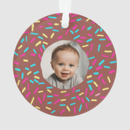Brown Doughnut Babys First Christmas Custom Foto Ornament