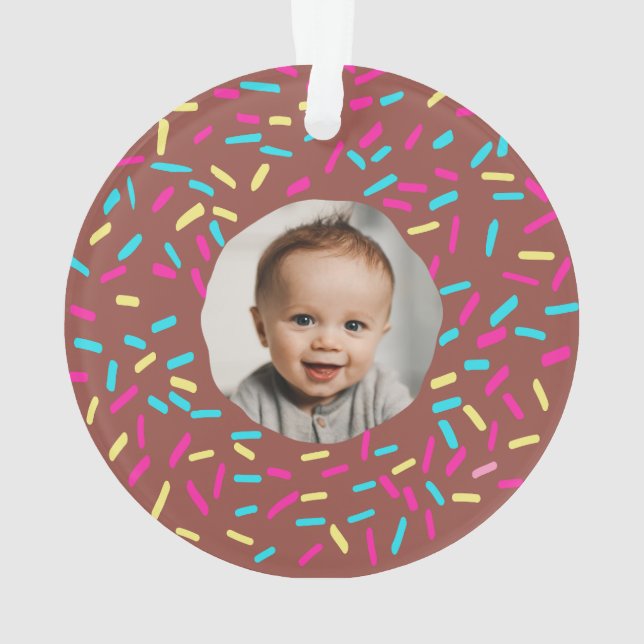 Brown Doughnut Babys First Christmas Custom Foto Ornament (Rückseite)