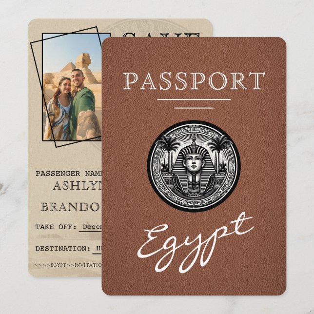 Brown Egypt Passport Wedding Save the Date (Vorne/Hinten)